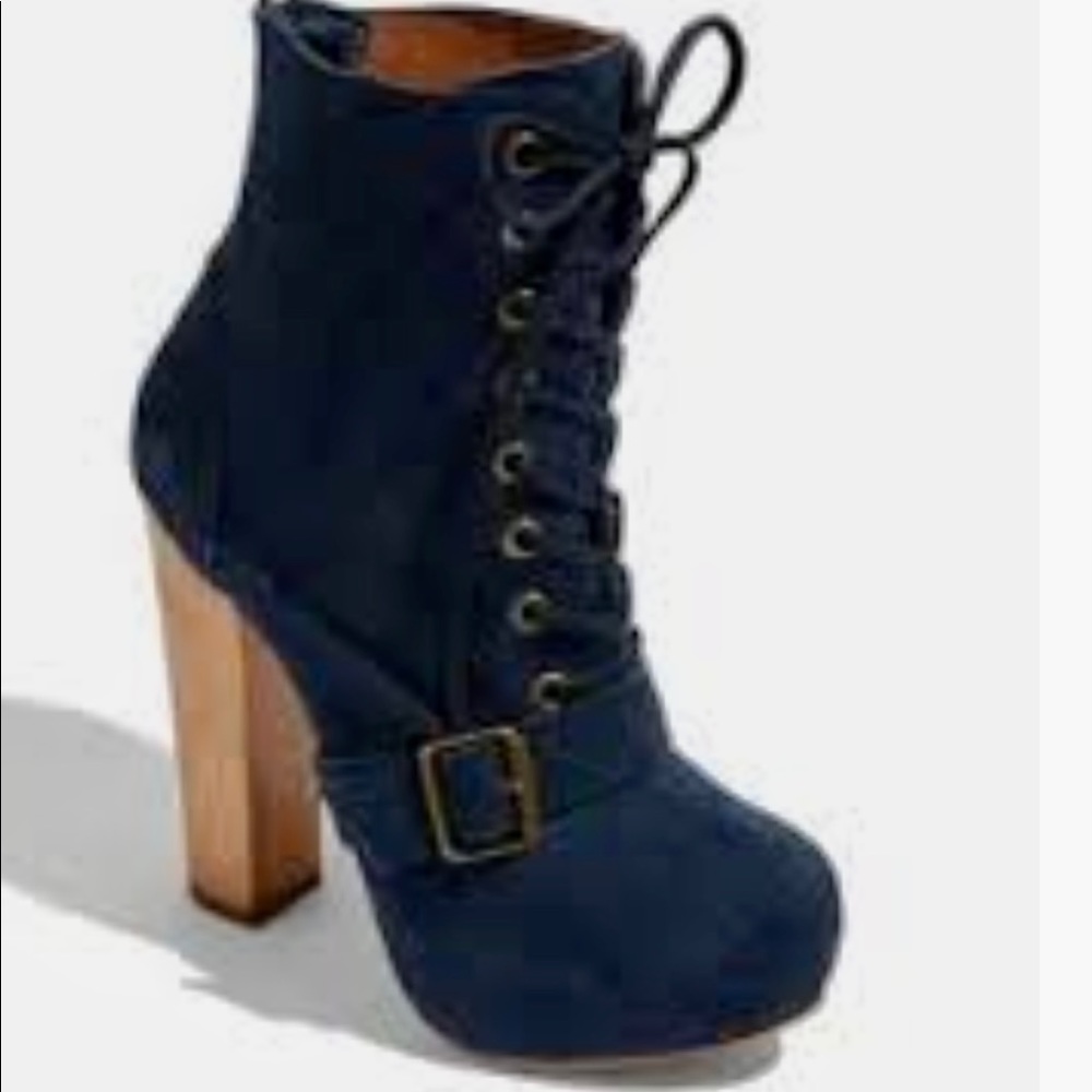 Steve Madden blue suede wood high heel platform lace up boots 6.5
